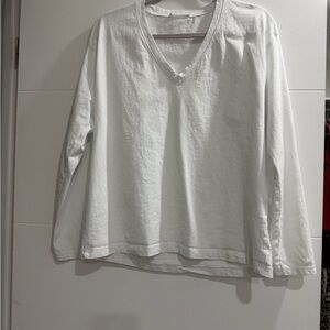 Zara White Long Sleeve V-Neck Tee